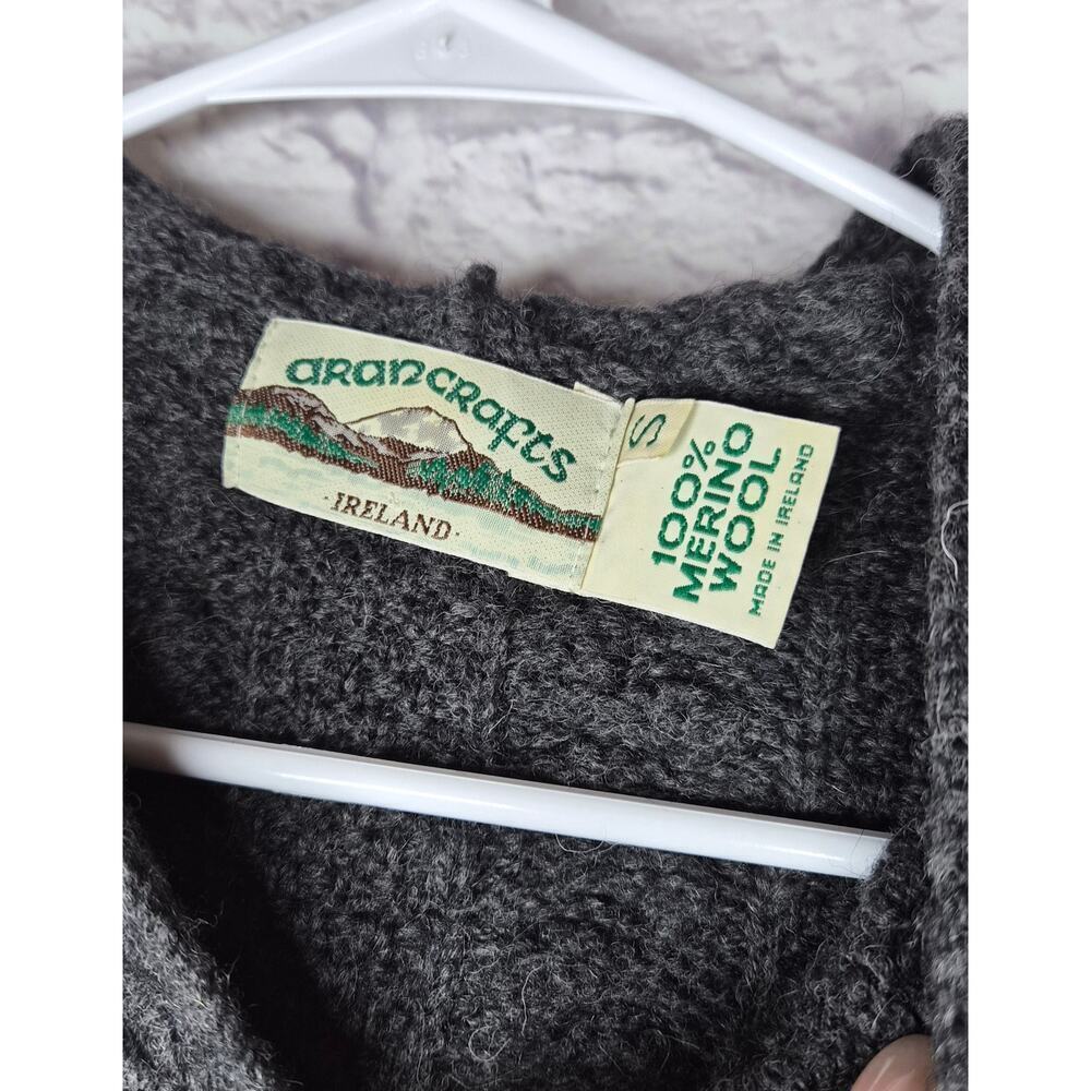 Aran Crafts Womens Small 100% Merino Wool Full Zip Sweater Gray Hooded Ireland. - Picture 7 of 8